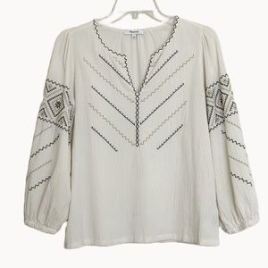 Madewell Embroidered Peasant Top in Antique Cream Size Small